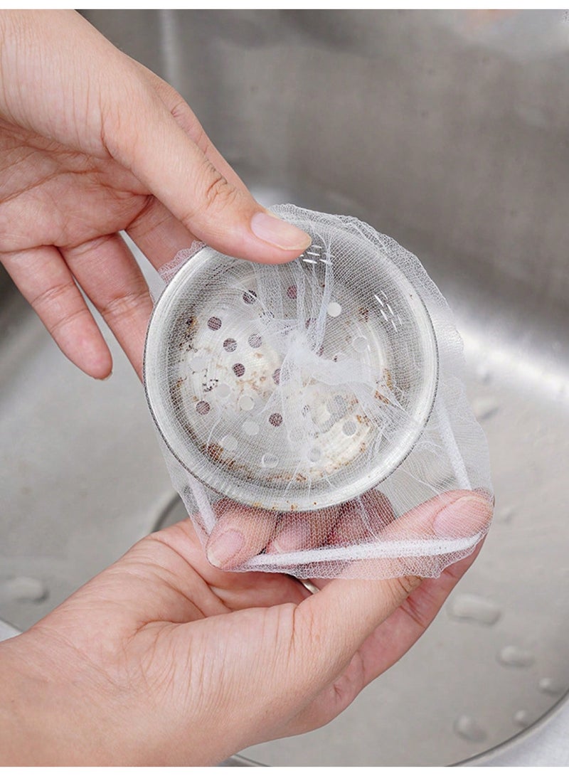 فاصولا فلتر حوض المطبخ، 100 قطعة مصفاة المجلى، كيس شبكي بوليستر عالي المرونة، واقي التصريف ذو شبكة ناعمة لبقايا الطعام، مصفاة مجلى للاستخدام مرة واحدة وفلتر تصريف المجاري للمطابخ السعودية الحديثة ومغاسل الحمامات (أبيض) - Image 5