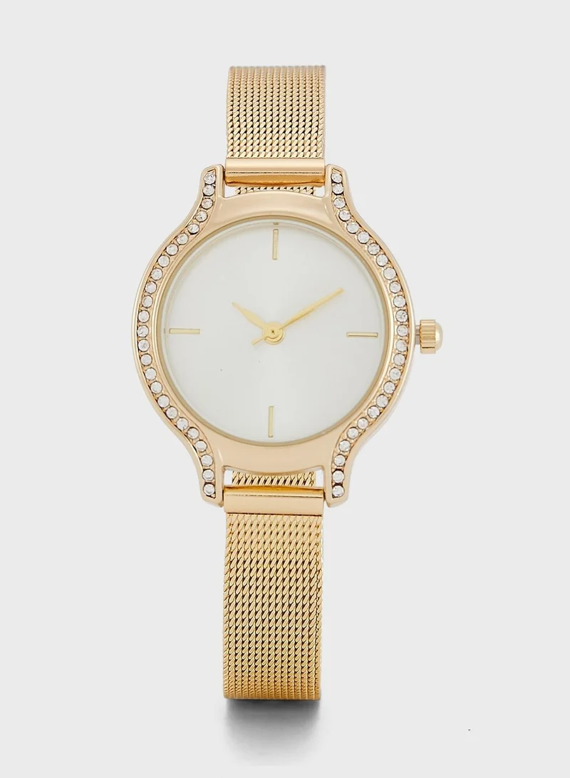 ELLA Stone Set Slim Mesh Strap Watch