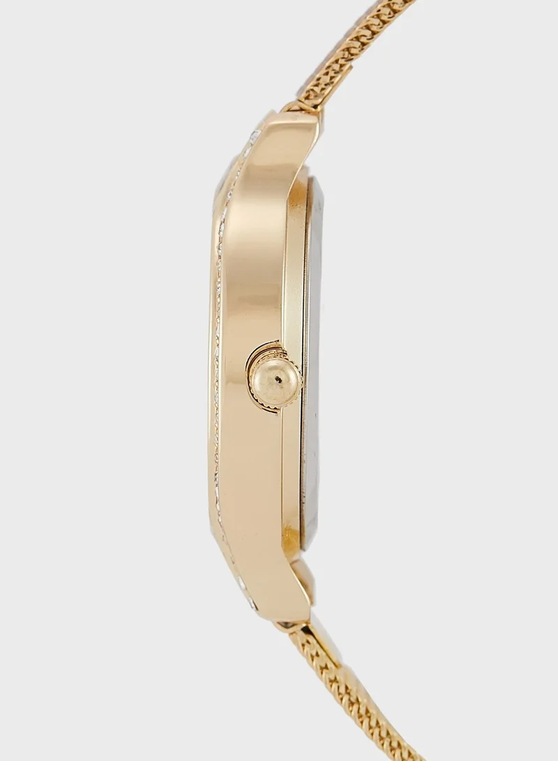 ELLA Stone Set Slim Mesh Strap Watch