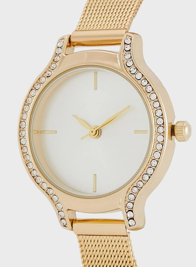 ELLA Stone Set Slim Mesh Strap Watch