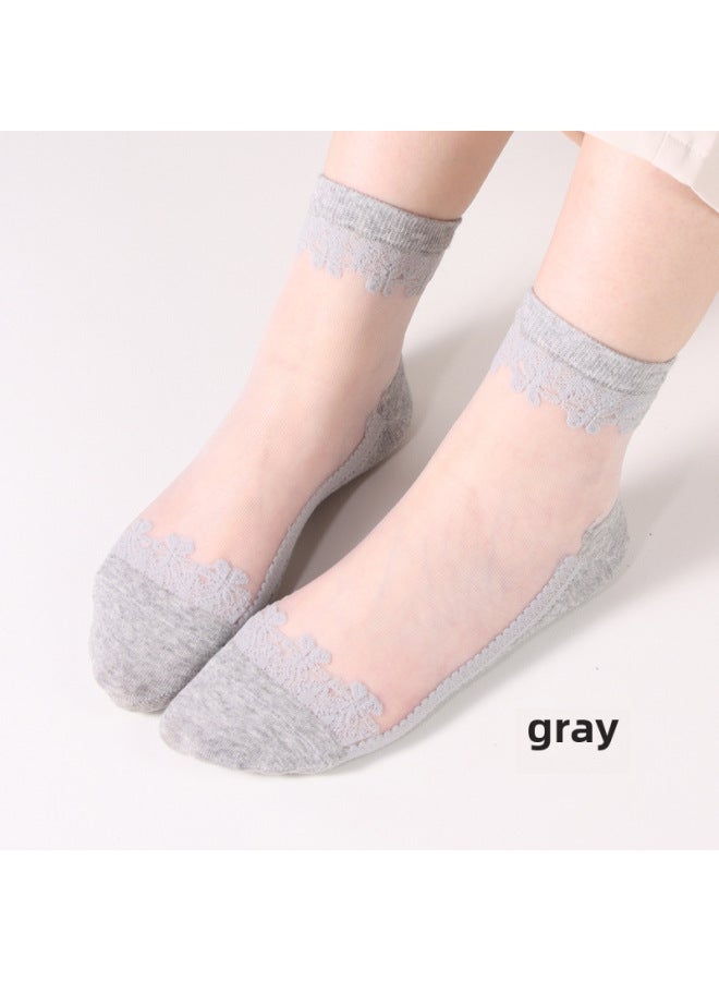 Mastercard Fashion Crystal Stockings Children Spring And Summer Cotton Bottom Stockings Tube Jacquard Glass Silk Women's Socks