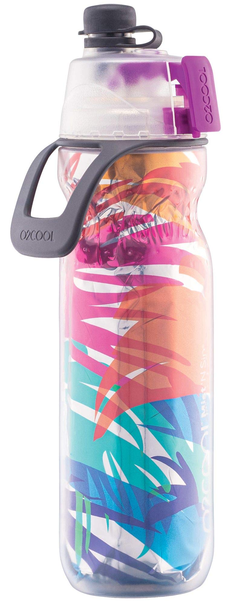 O2COOL Mist 'N Sip Misting Water Bottle 2-in-1 Mist And Sip Function With No Leak Pull Top Spout Sports Water Bottle Reusable Water Bottle - 20 oz (Palm Leaf) - Image 1