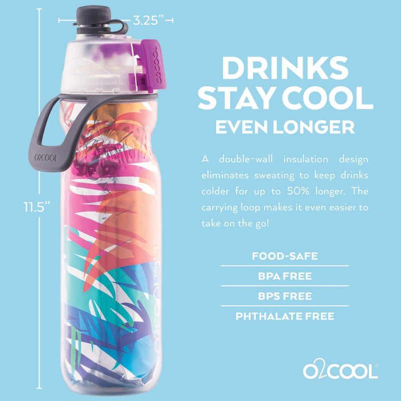 O2COOL Mist 'N Sip Misting Water Bottle 2-in-1 Mist And Sip Function With No Leak Pull Top Spout Sports Water Bottle Reusable Water Bottle - 20 oz (Palm Leaf) - Image 4