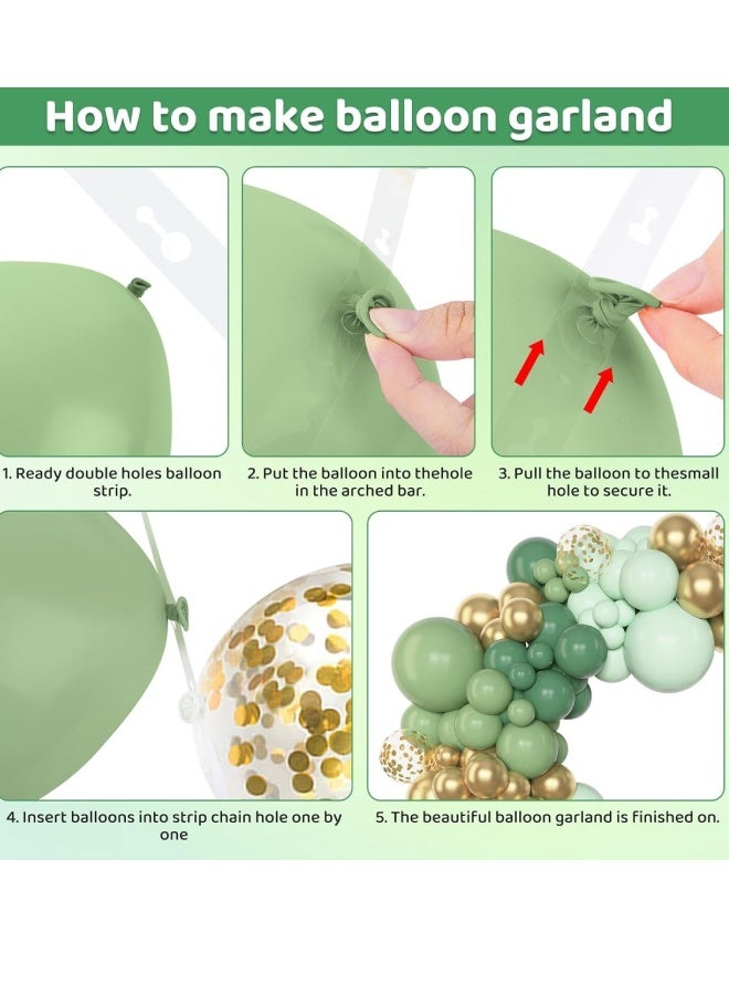 فَرَحُوم طقم قوس بالونات أخضر حكيم مكون من 149 قطعة، بأحجام مختلفة (18، 12، 10، 5 بوصات) بالونات لاتكس خضراء حكيم، ذهبية، معدنية وكونفيتي ذهبي لحفلات عيد الميلاد، الزفاف، خطوبة، تخرج، استحمام الطفل والديكورات - Image 3