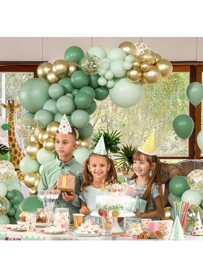 فَرَحُوم طقم قوس بالونات أخضر حكيم مكون من 149 قطعة، بأحجام مختلفة (18، 12، 10، 5 بوصات) بالونات لاتكس خضراء حكيم، ذهبية، معدنية وكونفيتي ذهبي لحفلات عيد الميلاد، الزفاف، خطوبة، تخرج، استحمام الطفل والديكورات - Image 4