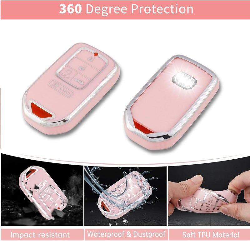 PANGPAI Pink Key Fob Cover for Honda, Soft TPU Key Case Protection with Bling Keychain Fit for Honda Accord Civic CRV Pilot Odyssey Smart Key Holder - Image 3