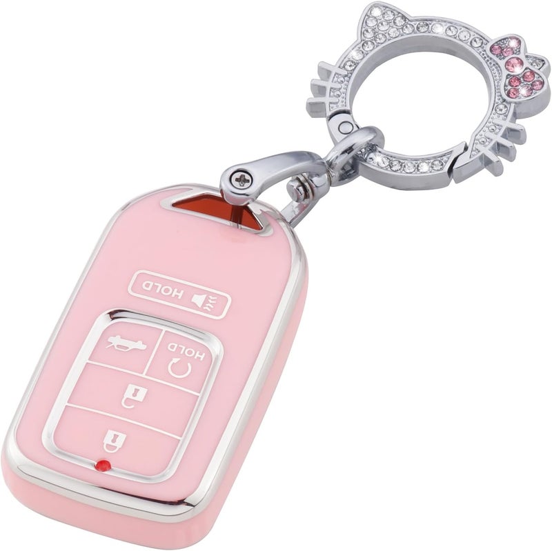 PANGPAI Pink Key Fob Cover for Honda, Soft TPU Key Case Protection with Bling Keychain Fit for Honda Accord Civic CRV Pilot Odyssey Smart Key Holder - Image 1