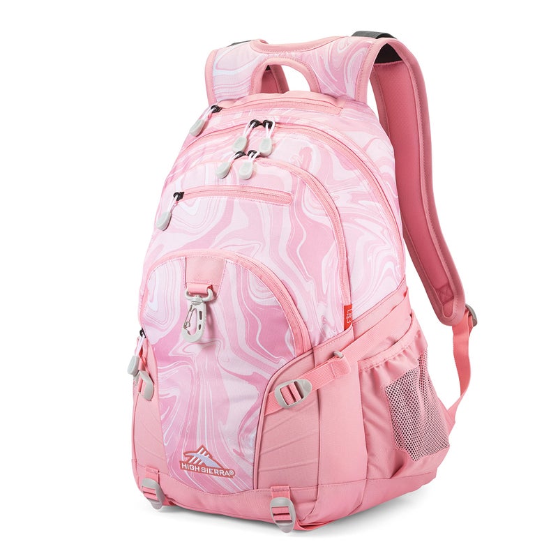 High Sierra Loop Backpack Travel or Work Bookbag with tablet sleeve One Size Pink Marble Bubblegum Pink
