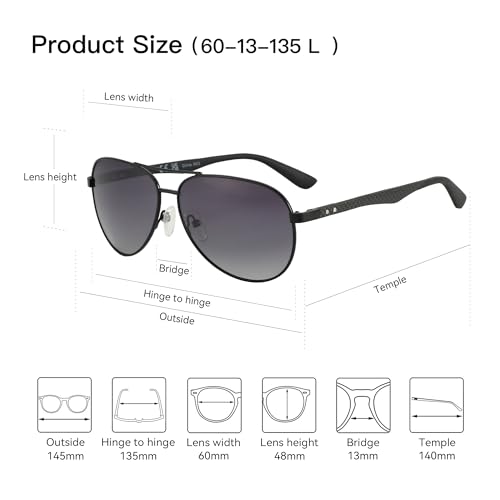ZENOTTIC Polarized Aviator Sunglasses for Men Carbon Fiber Temple Pilot Sun Glasses with Mirrored Lens UV Protection - Image 5