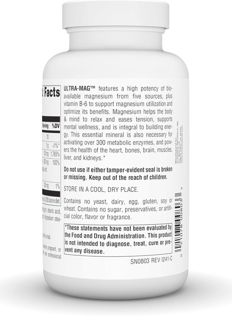 سورس ناتشورالز مركب المغنيسيوم عالي الكفاءة Ultra-Mag - 120 قرصًا - 60 وجبة - Image 3