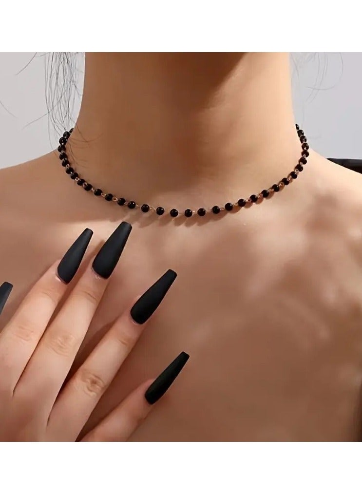 Goolsky 1pc Black Handmade Chain High-end Versatile and Fashionable Short Necklace - Image 1