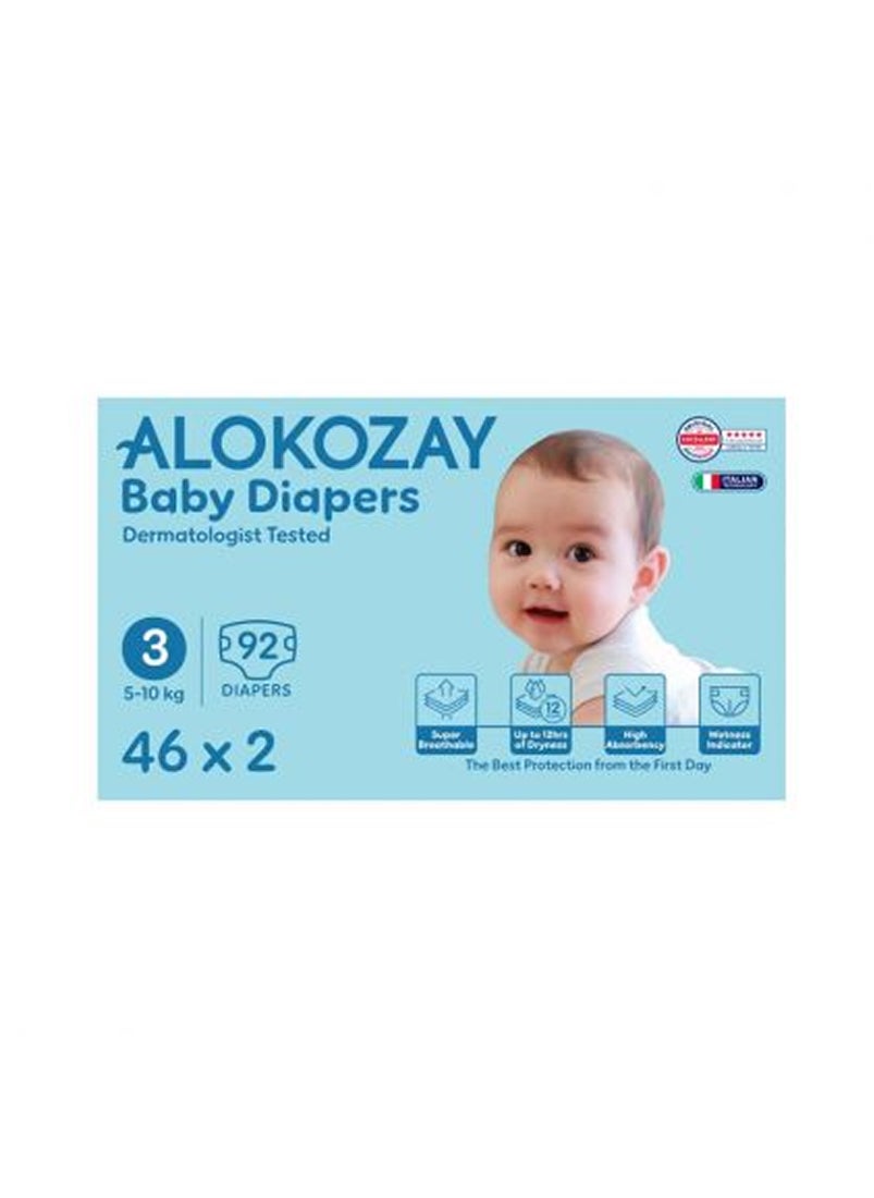 Alokozay Premium Baby Diapers - Size 3 5-10 Kg 2 x 46 Diapers  - Image 1