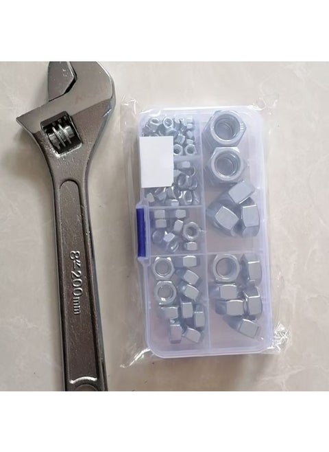 Galvanized Suit Nut Hexagon Nut DIY Mixed Assembly Household Daquan GB Nut Mixed Assembly-Color:Household Nut Set Hanging Or Not + Universal Wrench 8inch