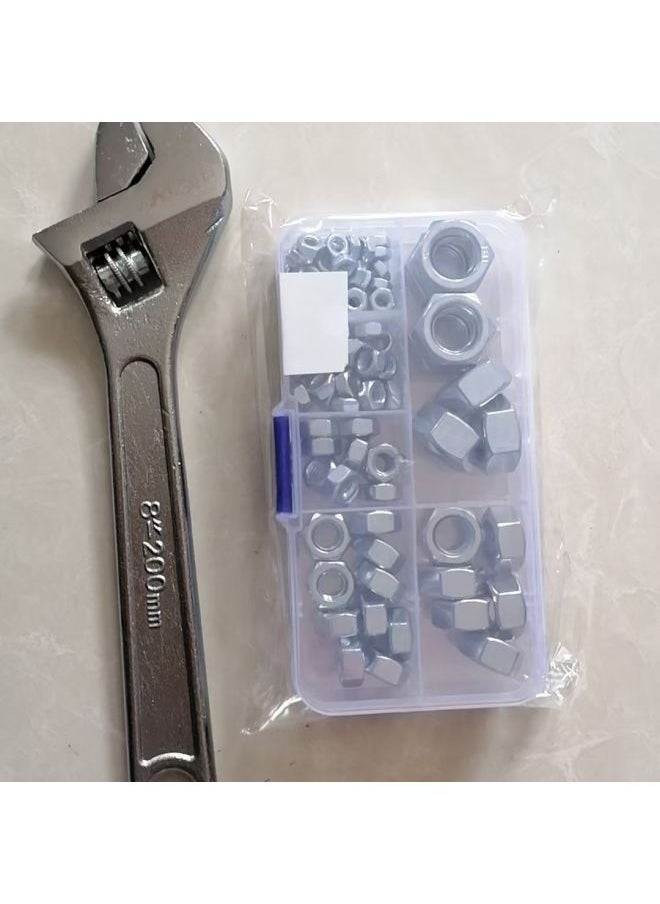 Galvanized Suit Nut Hexagon Nut DIY Mixed Assembly Household Daquan GB Nut Mixed Assembly-Color:Household Nut Set Hanging Or Not + Universal Wrench 8inch  - Image 1