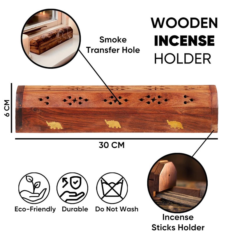 CRAFTY ESSENTIALS Sheesham Wooden and Brass Agarbati Holder Dhoop Agarbatti Stick Wodden Box Holder Stand Size 12x2x15 inch - Image 4