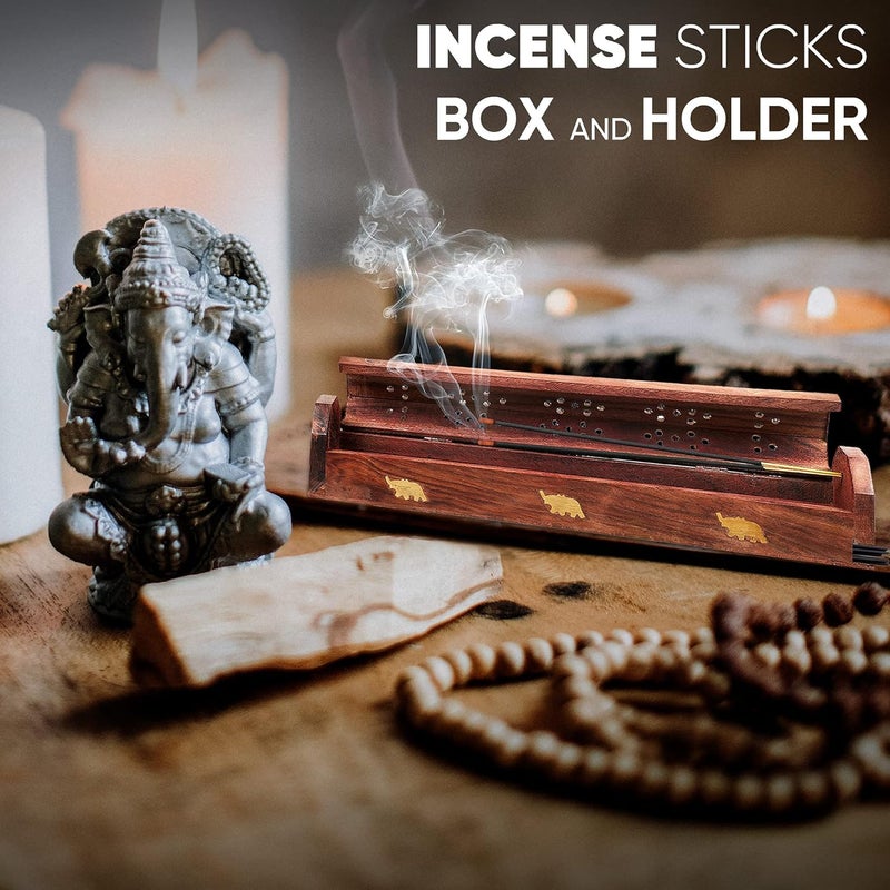 CRAFTY ESSENTIALS Sheesham Wooden and Brass Agarbati Holder Dhoop Agarbatti Stick Wodden Box Holder Stand Size 12x2x15 inch - Image 2