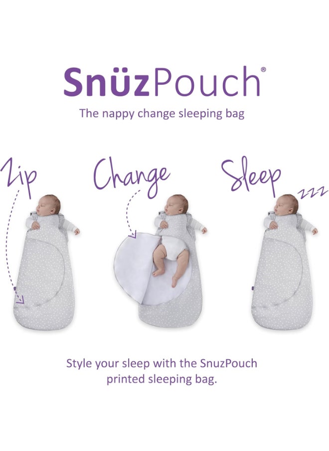 Snuz - Pouch Sleeping Bag For Infant And Baby 1.0 Tog Clever Nappy Change Zip Material 100% Cotton For Temperatures If 21 - 23 Celsius From 6 To 18Months Maximum Baby Length 86Cm - White Spot - Image 1