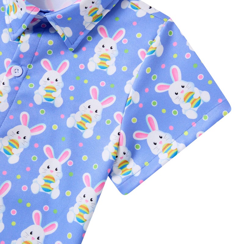 RAISEVERN Boys Button Down Shirt Easter Bunny Festival Hawaiian Short Sleeve Egg Casual Button Up for School Party Holiday Beach 5-6T - Image 4
