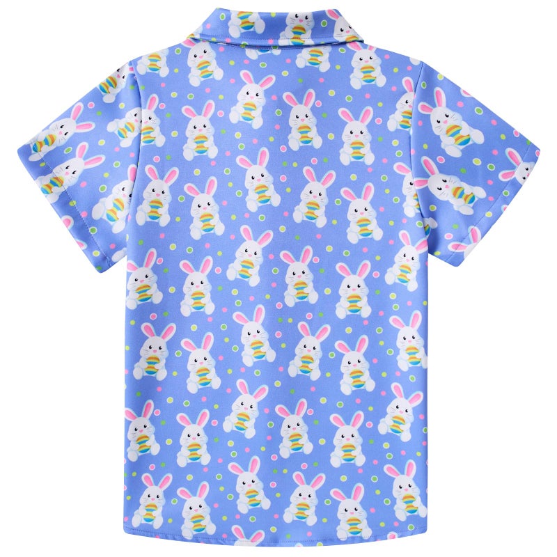 RAISEVERN Boys Button Down Shirt Easter Bunny Festival Hawaiian Short Sleeve Egg Casual Button Up for School Party Holiday Beach 5-6T - Image 2