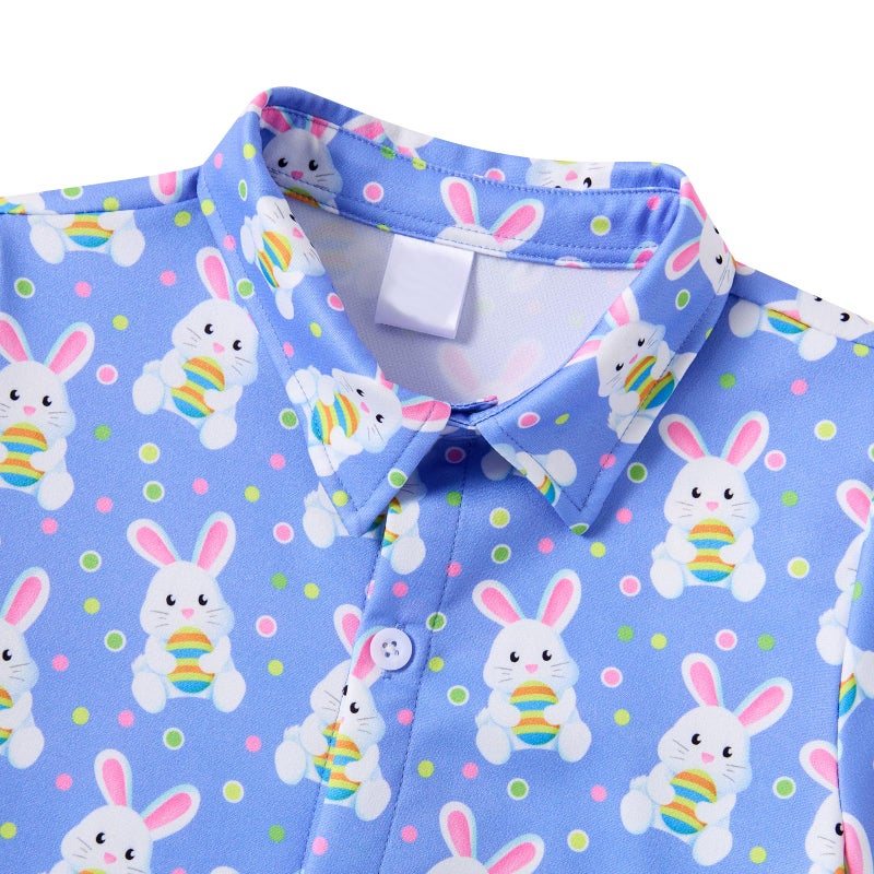 RAISEVERN Boys Button Down Shirt Easter Bunny Festival Hawaiian Short Sleeve Egg Casual Button Up for School Party Holiday Beach 5-6T - Image 3