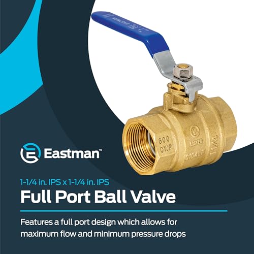 Eastman 1-1/4 Inch IPS Heavy Duty Full Port Ball Valve, Brass Plumbing Fitting, 20051LF - Image 2