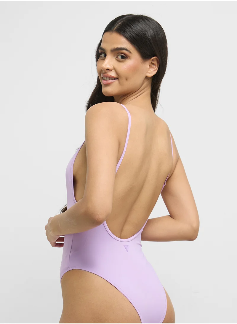 جس Logo Scoop Neck One Peice Swimsuit