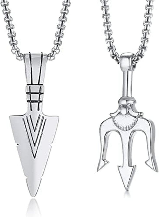 VIEN® Poseidon Trident Pendant Stainless Steel Ancient Greece Amulet Necklace for Men Gift for Sailor (2PC Combo) - Image 1