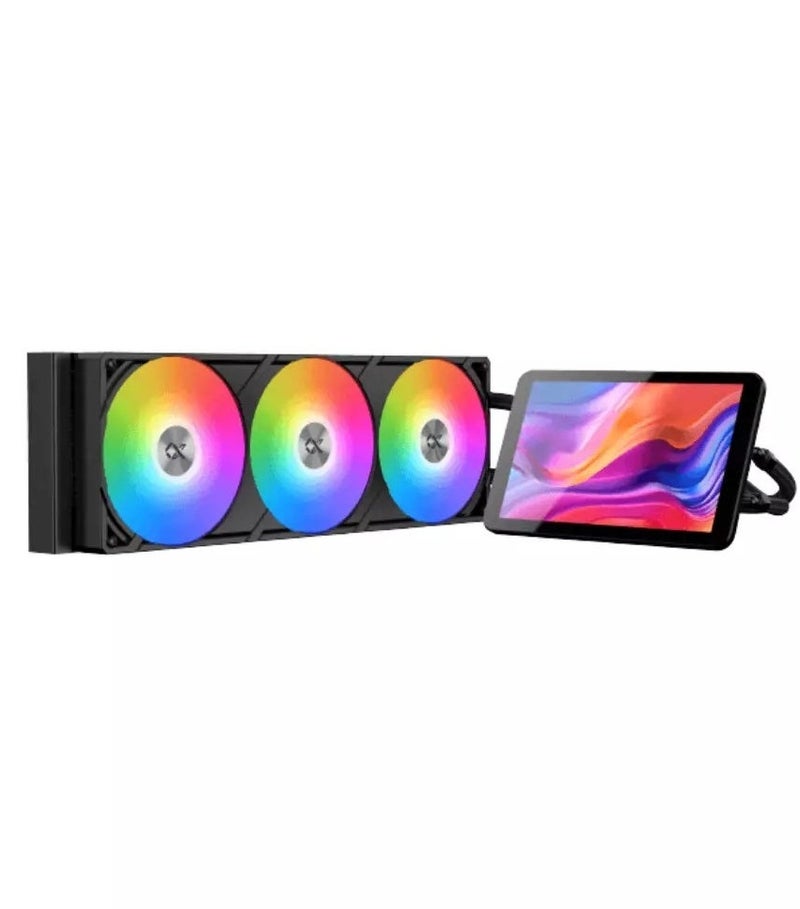 Xigmatek Connect Pro 360 AIO CPU Liquid Cooler, 7" 1280×800 LCD Display, 360mm Radiator, 3×120mm PWM ARGB Fans, USB Type-C, Intel LGA 1851/1700/1200/115X & AMD AM5/AM4, Black | EN48357 Black - Image 1