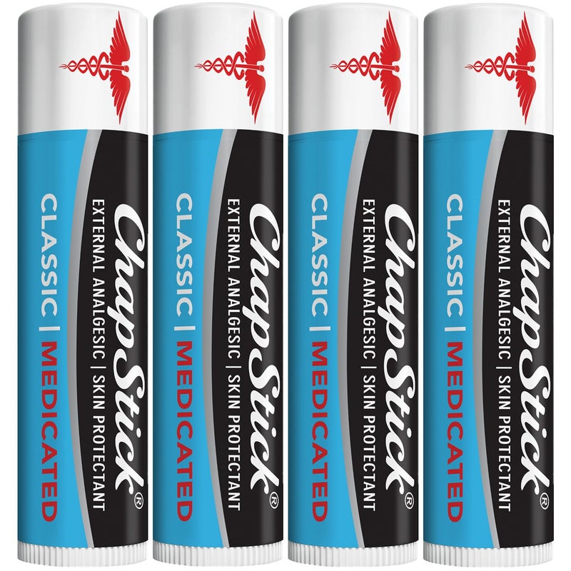 chapstick ChapStick Medicated Lip Balm 4Pack  External Analgesic Skin Protectant for Dry Lips  Cold Sore Pain Relief 015 Oz Ea