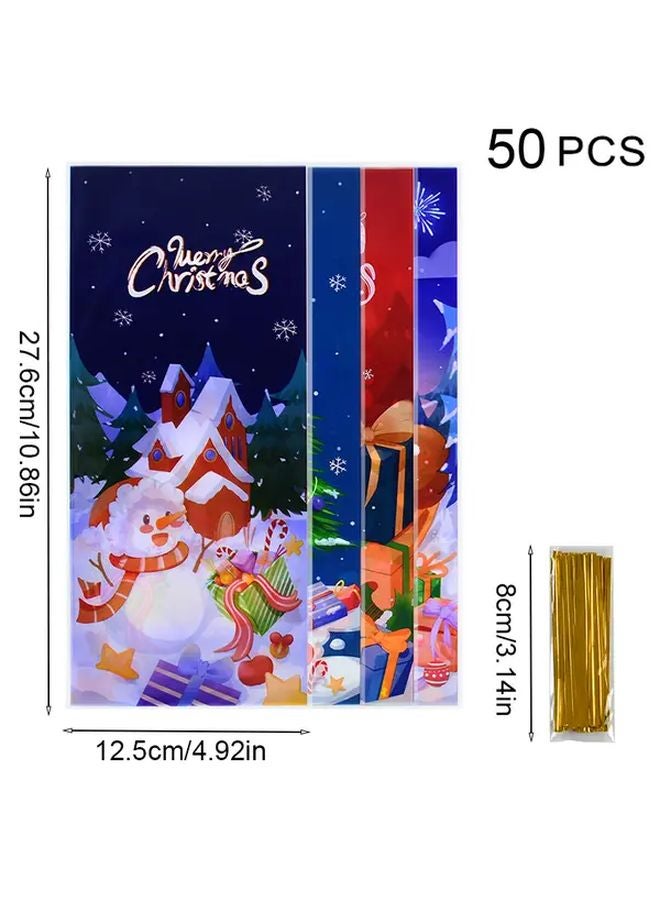 50 قطعة من أكياس حلوى عيد الميلاد مع أربطة بلاستيكية متعددة الألوان، أكياس حلوى سانتا و رجل الثلج، الموديل A01 - Image 1
