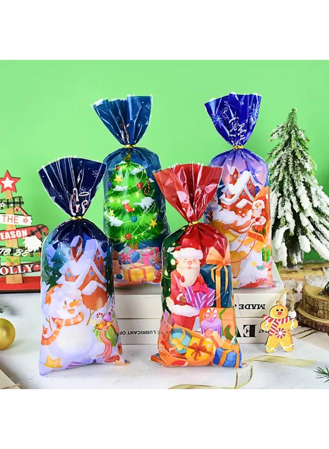 50 قطعة من أكياس حلوى عيد الميلاد مع أربطة بلاستيكية متعددة الألوان، أكياس حلوى سانتا و رجل الثلج، الموديل A01 - Image 5