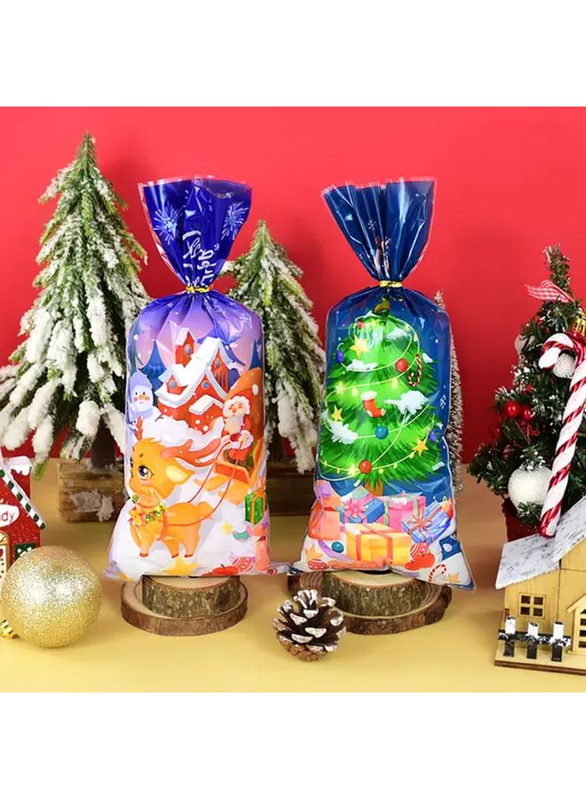 50 قطعة من أكياس حلوى عيد الميلاد مع أربطة بلاستيكية متعددة الألوان، أكياس حلوى سانتا و رجل الثلج، الموديل A01 - Image 4