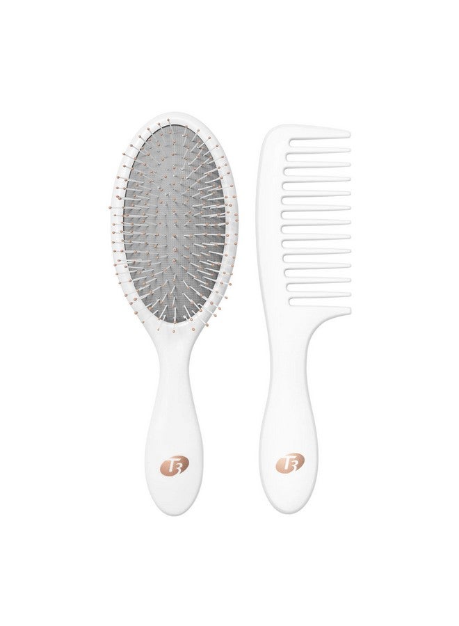 T3 Detangle Duo Brush Set ; Detangling Brush And Shower Comb Set ; Comb To Disperse Liquid & Brush To Detangle Wet Hair; For All Hair Lengths And Textures White 1 Count (Pack Of 1) - Image 1
