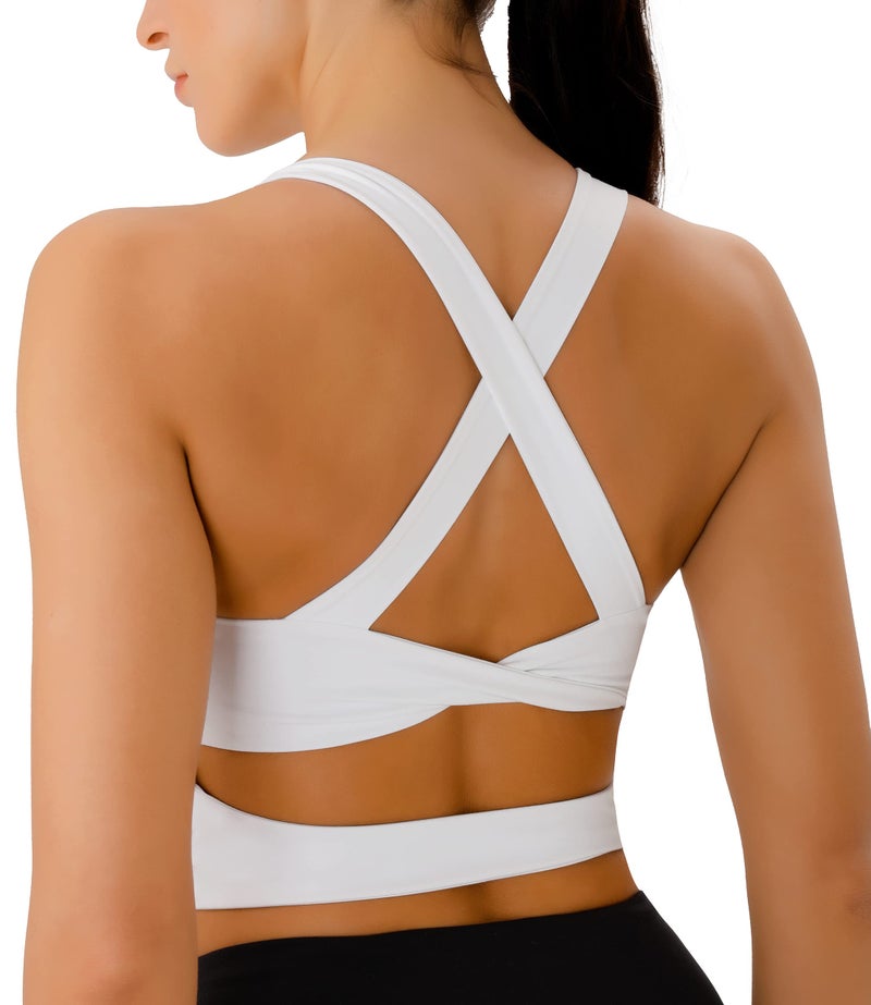 JOYSPELS Sports Bras for Women Extra Comfort Criss-Cross Back Padded Workout Tops for Women Medium Support White - Image 1