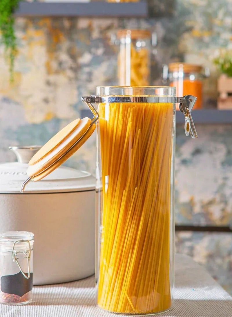 1Chase Borosilicate Glass Storage Jar With Clip and Airtight Bamboo Lid 1400 ML With Spoon (Set of 2) - Image 2