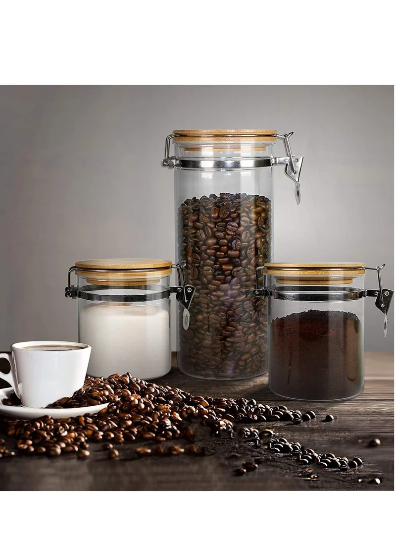 1Chase Borosilicate Glass Storage Jar With Clip and Airtight Bamboo Lid 1400 ML With Spoon (Set of 2)