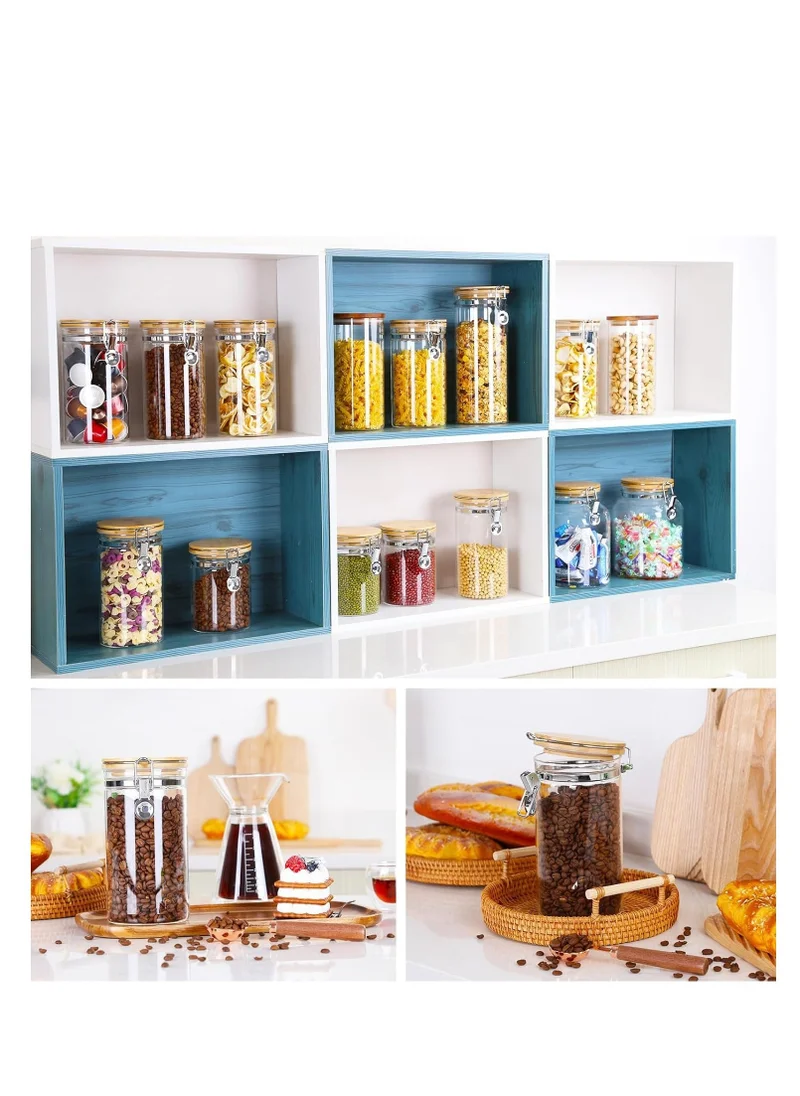 1Chase Borosilicate Glass Storage Jar With Clip and Airtight Bamboo Lid 1400 ML With Spoon (Set of 2)