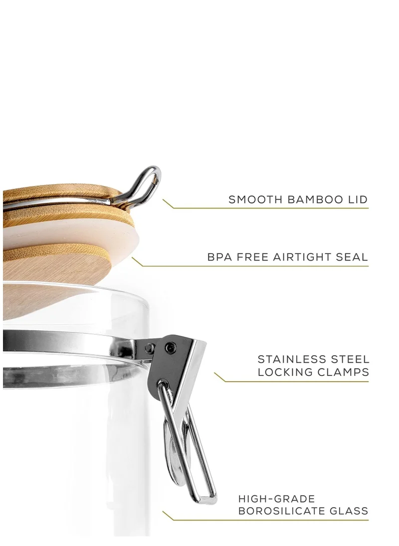 1Chase Borosilicate Glass Storage Jar With Clip and Airtight Bamboo Lid 1400 ML With Spoon (Set of 2)