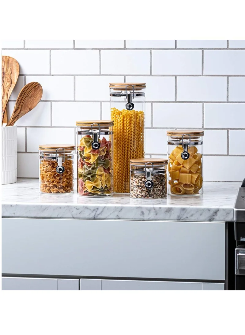 1Chase Borosilicate Glass Storage Jar With Clip and Airtight Bamboo Lid 1400 ML With Spoon (Set of 2)