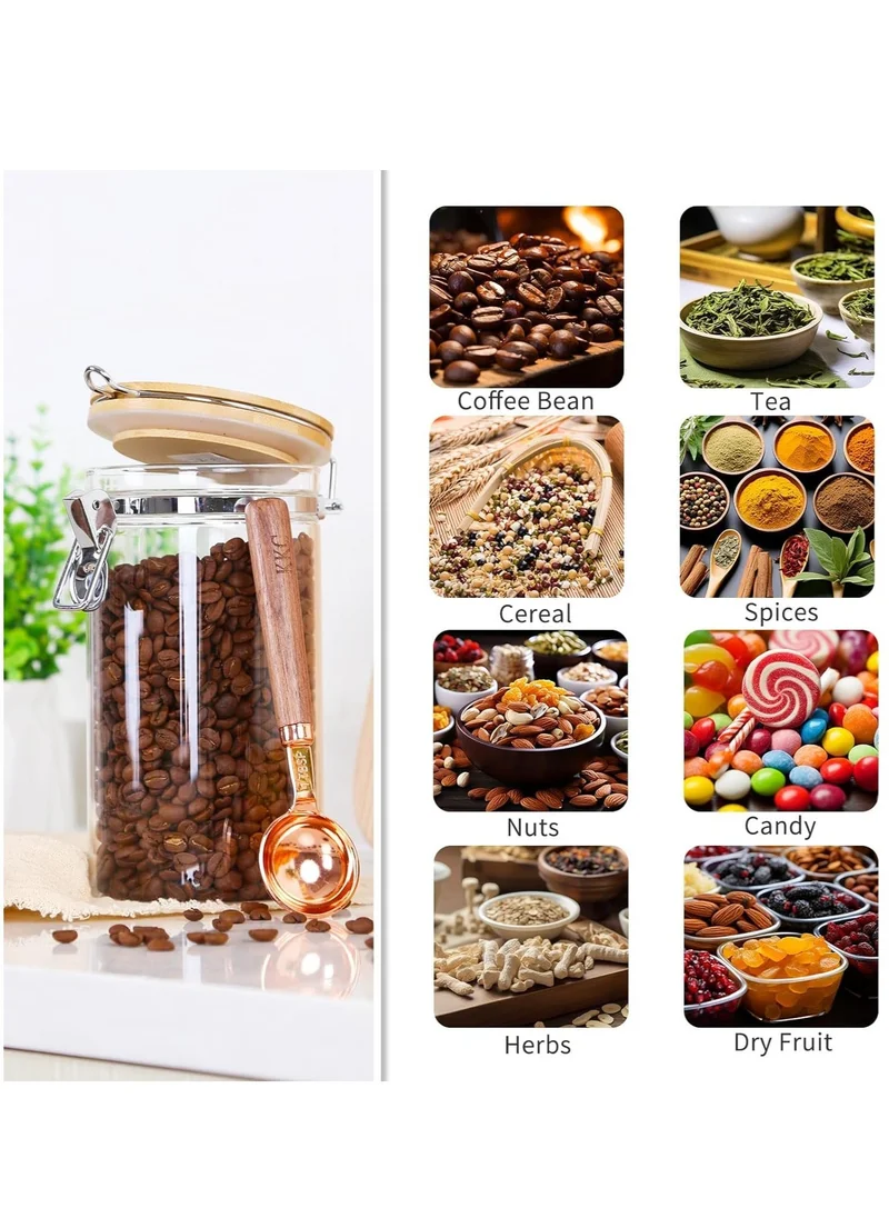 1Chase Borosilicate Glass Storage Jar With Clip and Airtight Bamboo Lid 1400 ML With Spoon (Set of 2)