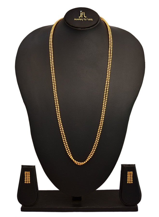 JFL - Jewellery for Less Traditional Ethnic One Gram Gold Plated Bead Long Necklace Set with Earring for Women. - Image 3