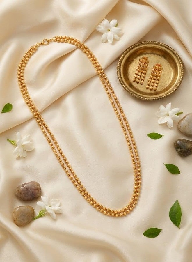JFL - Jewellery for Less Traditional Ethnic One Gram Gold Plated Bead Long Necklace Set with Earring for Women. - Image 2