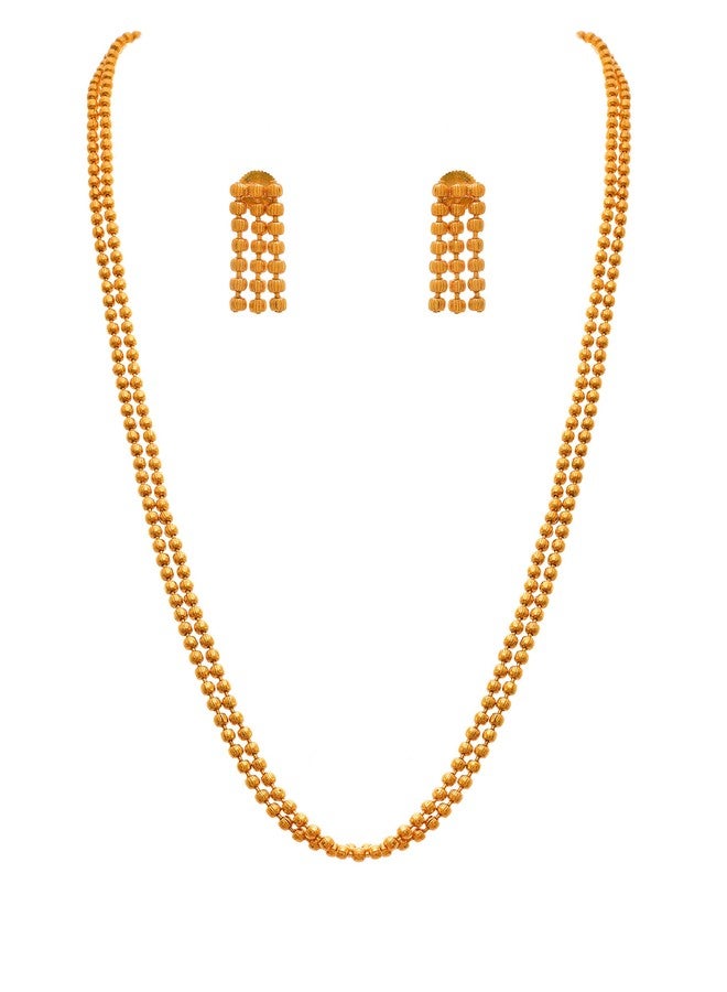 JFL - Jewellery for Less Traditional Ethnic One Gram Gold Plated Bead Long Necklace Set with Earring for Women. - Image 1