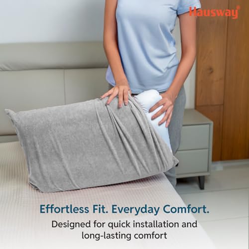 HAUSWAY Pillow Protector Waterproof | Terry Cotton | Pillow Cover with Zip | 200 GSM | Grey - 28x18 Inch | Set of 2 - Image 3