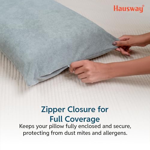 HAUSWAY Pillow Protector Waterproof | Terry Cotton | Pillow Cover with Zip | 200 GSM | Grey - 28x18 Inch | Set of 2 - Image 4