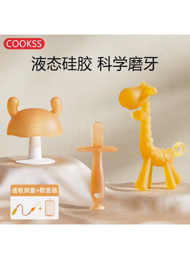 Cookss Baby Teething Toy, Chewable Stick, Mushroom-shaped Teether, Anti-thumb ing Silicone Toy, 3-piece Set - Image 1