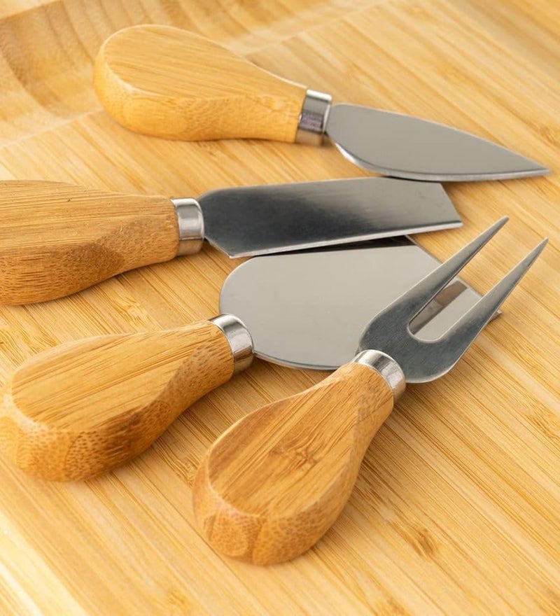 AJARVAR Organic Bamboo Cheese Board Gift Set Wooden Charcuterie Platter Serving Tray for Meat Fruit Crackers Includes 4 Stainless Steel Knives Slate LabelsPo1 - Image 3