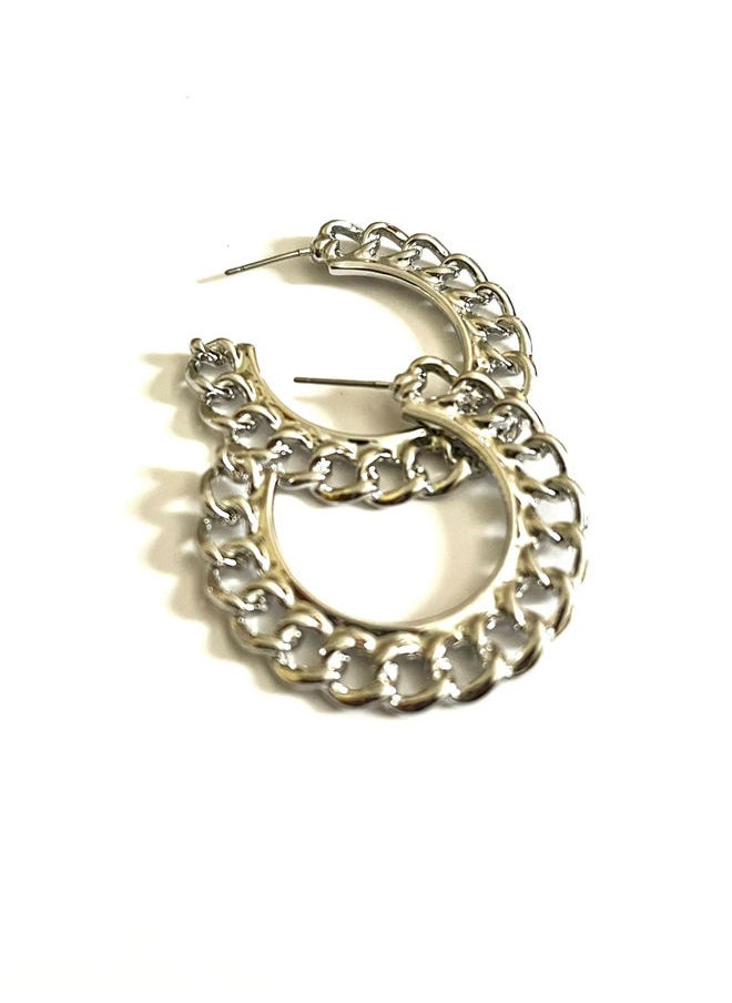 Trio Earrings - Silver Chain Earrings - Image 1