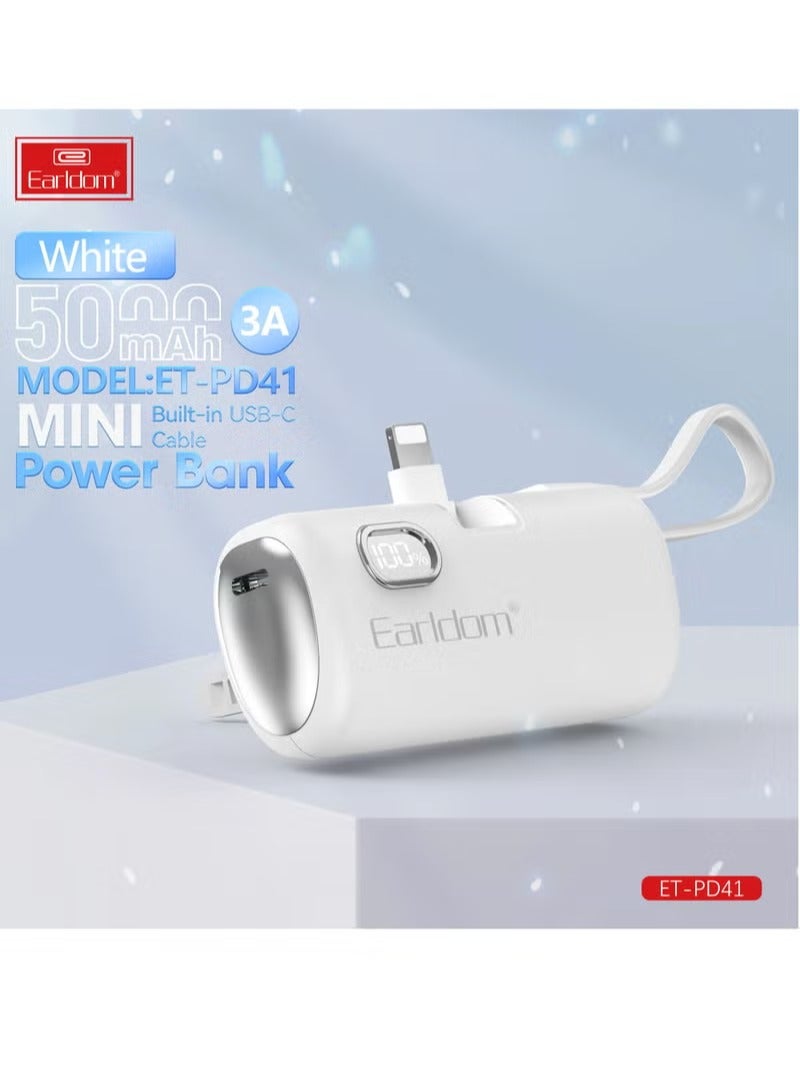 Earldom Pocket Power Bank 5000mAh Fast Charging LED Display 1 Input And 2 Output For Type-c - Image 3