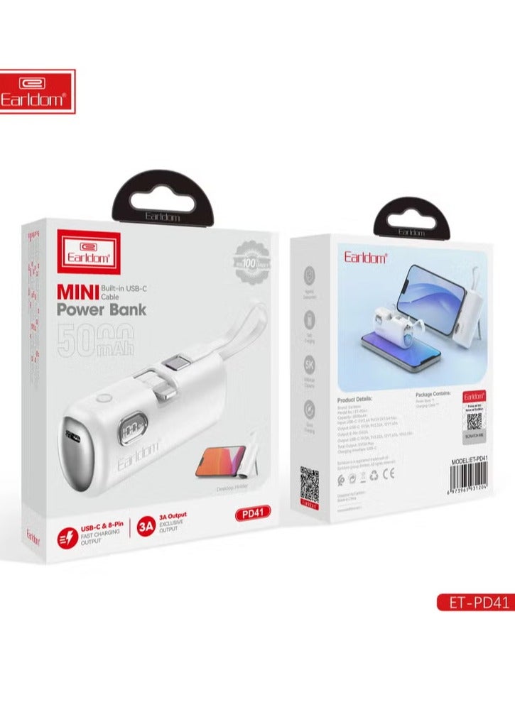 Earldom Pocket Power Bank 5000mAh Fast Charging LED Display 1 Input And 2 Output For Type-c - Image 2